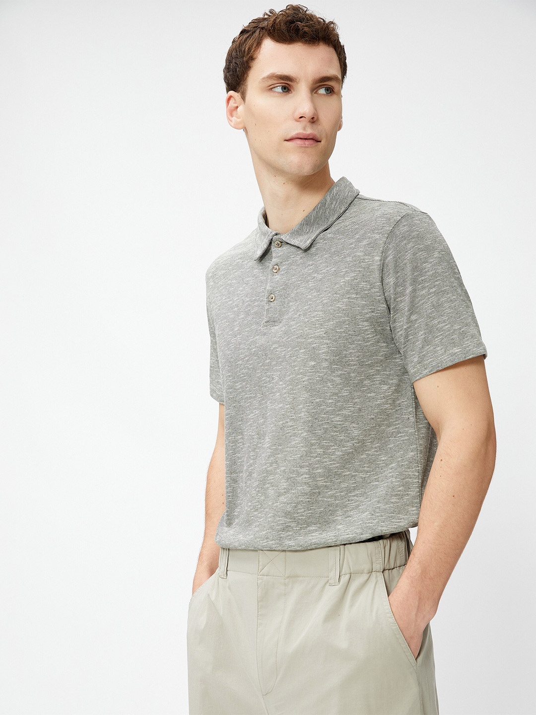 

Koton Self Design Polo Collar T-shirt, Grey