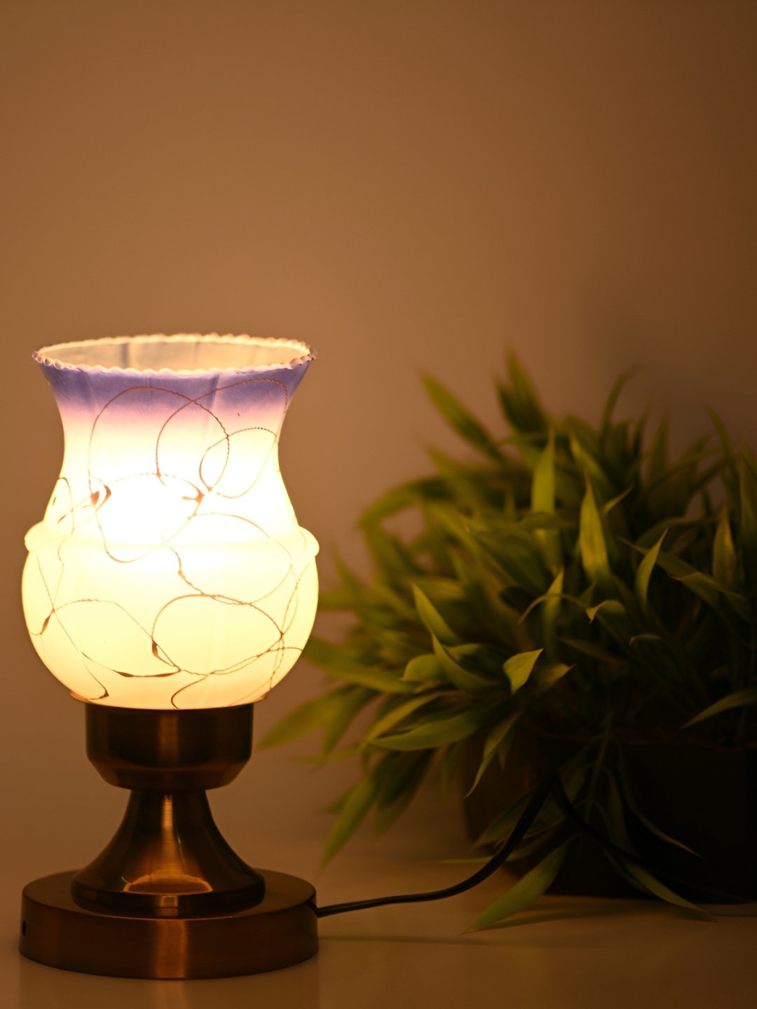 

1ST TIME Purple & White Printed Traditional Table Lamp