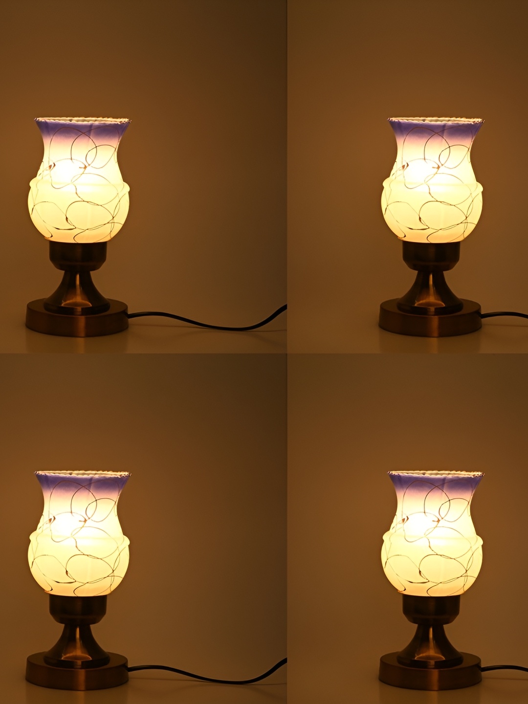 

1ST TIME White 4 Pieces Printed Metal Contemporary Bell Shaped Table Lamps
