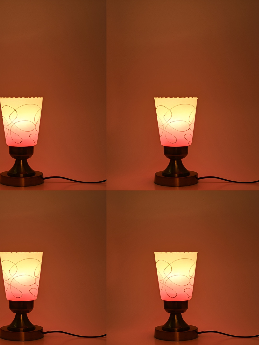 

1ST TIME Pink & White 4 Pieces Printed Metal Contemporary Table Lamps