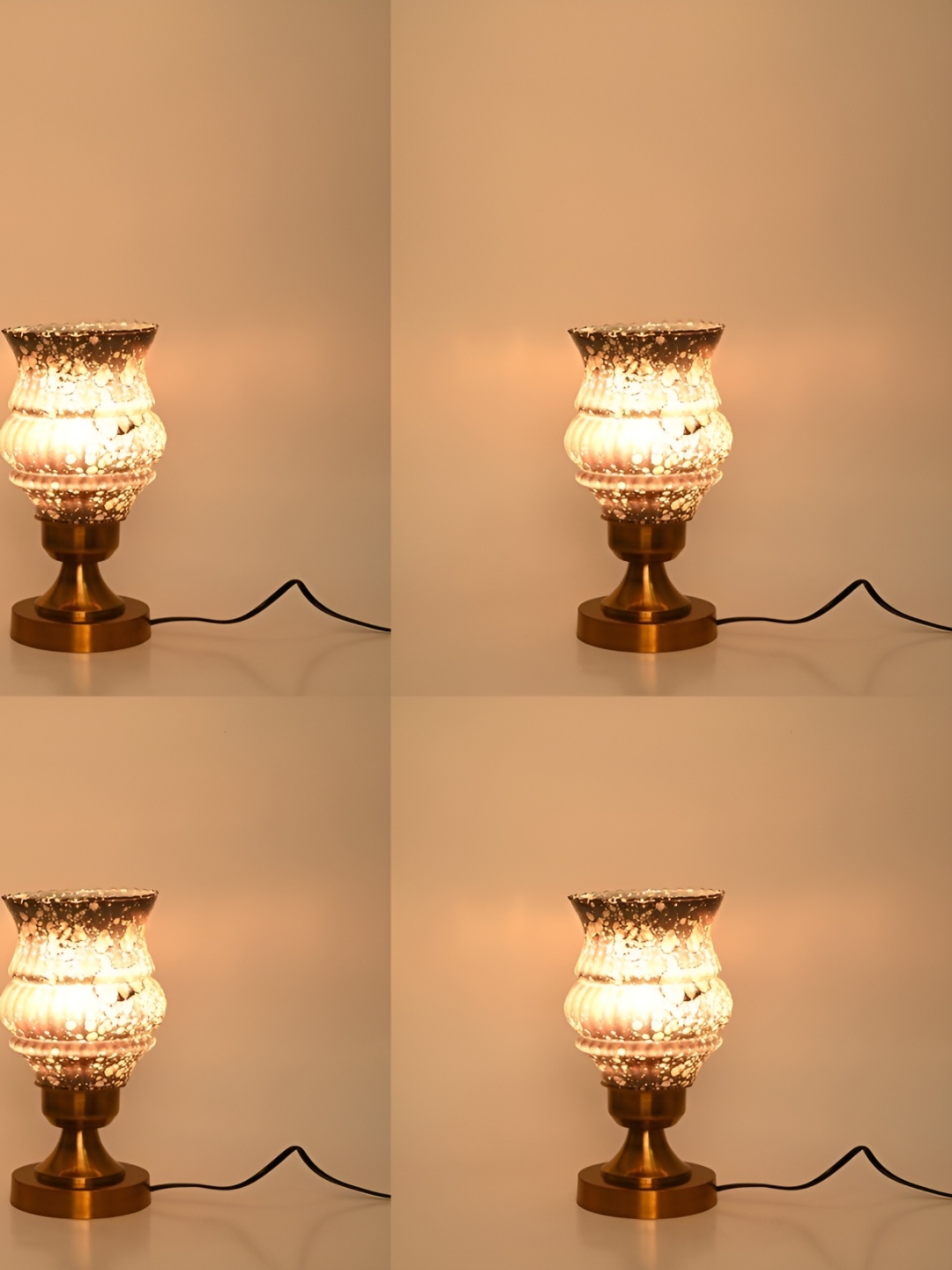 

1ST TIME Brown & White 4 Pieces Printed Traditional Bell Shaped Table Lamps