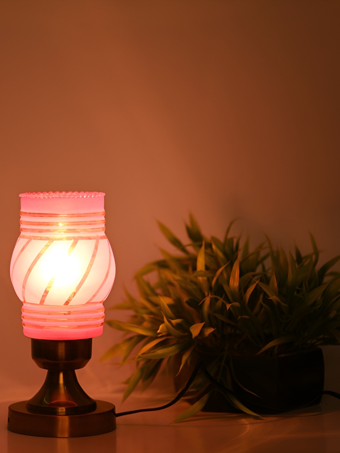 1ST TIME White & Pink Textured Metal Traditional Bell Shaped Table Lamp