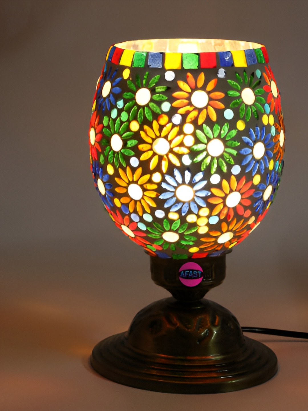 

1ST TIME Red Printed Metal Traditional Bell Shaped Table Lamp
