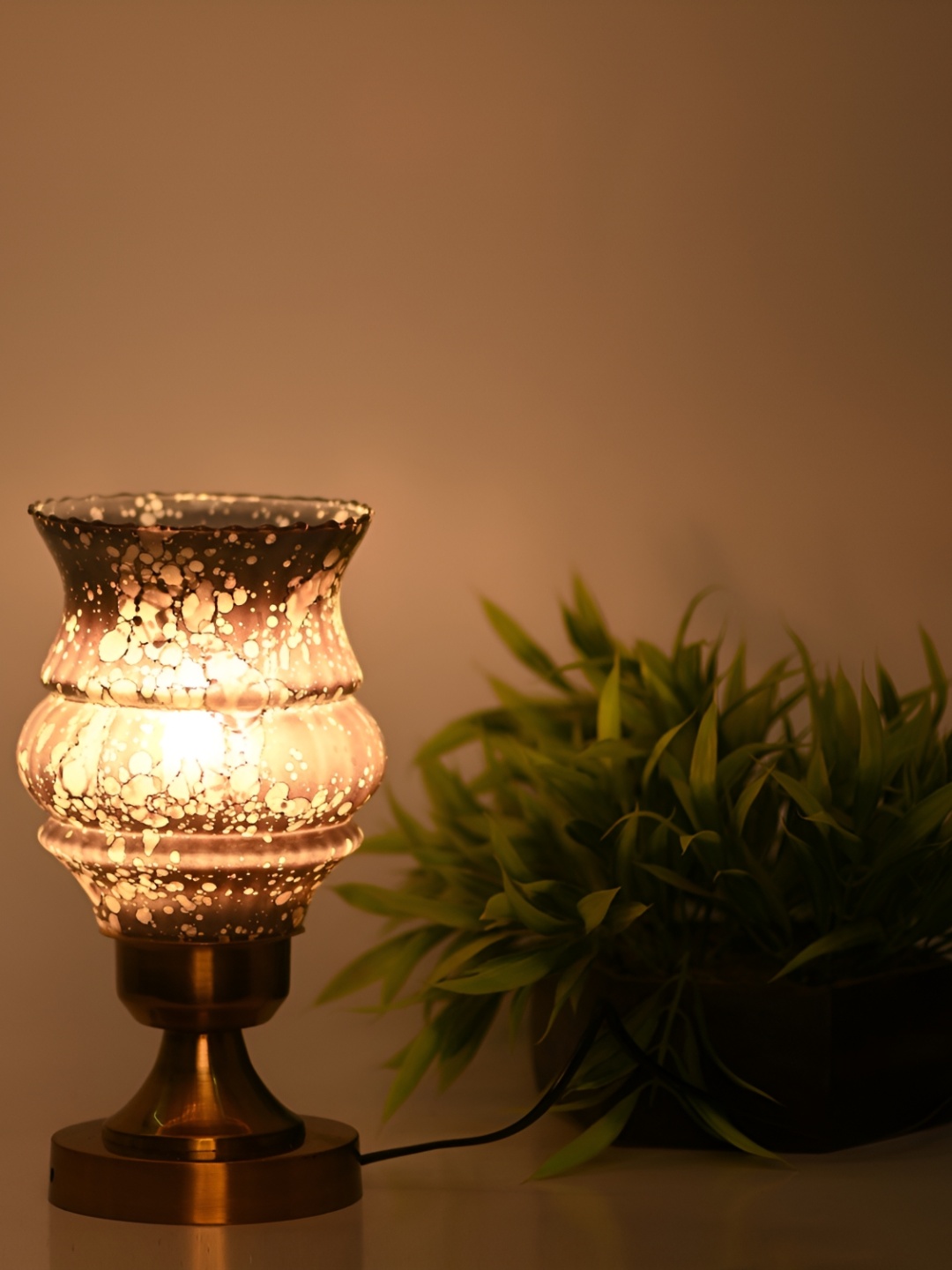 1ST TIME White & Black Textured Traditional Bell Shaped Table Lamp