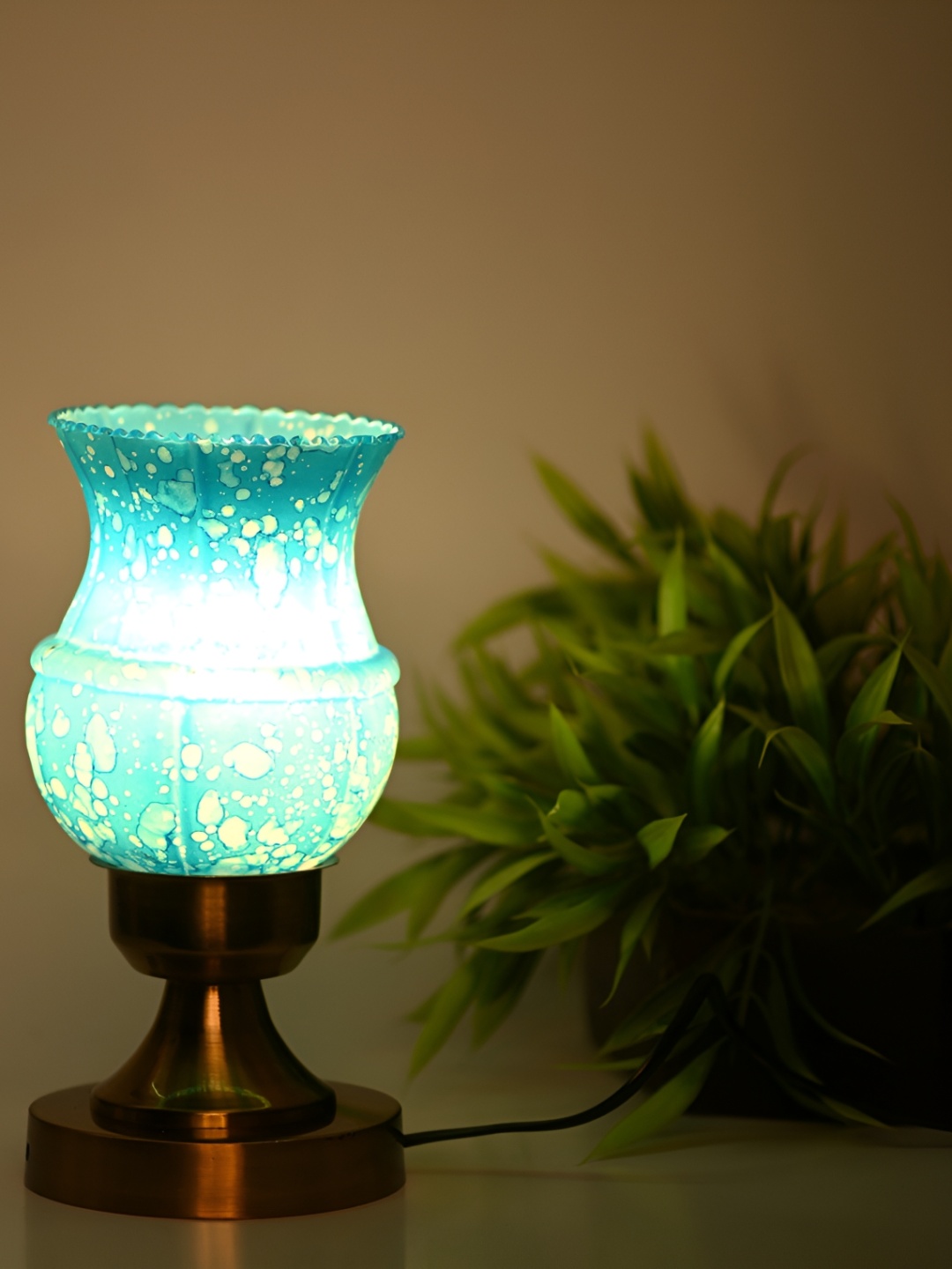 

1ST TIME Blue Printed Metal Contemporary Bell Shaped Table Lamp