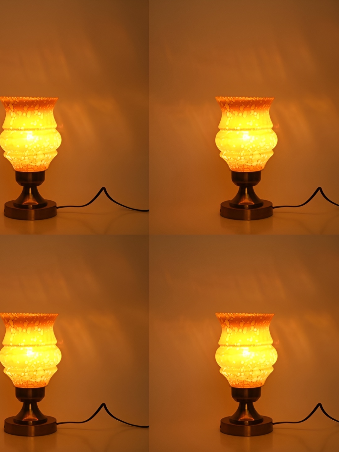 

1ST TIME Yellow & Orange 4 Pieces Printed Contemporary Abstract Shaped Table Lamps