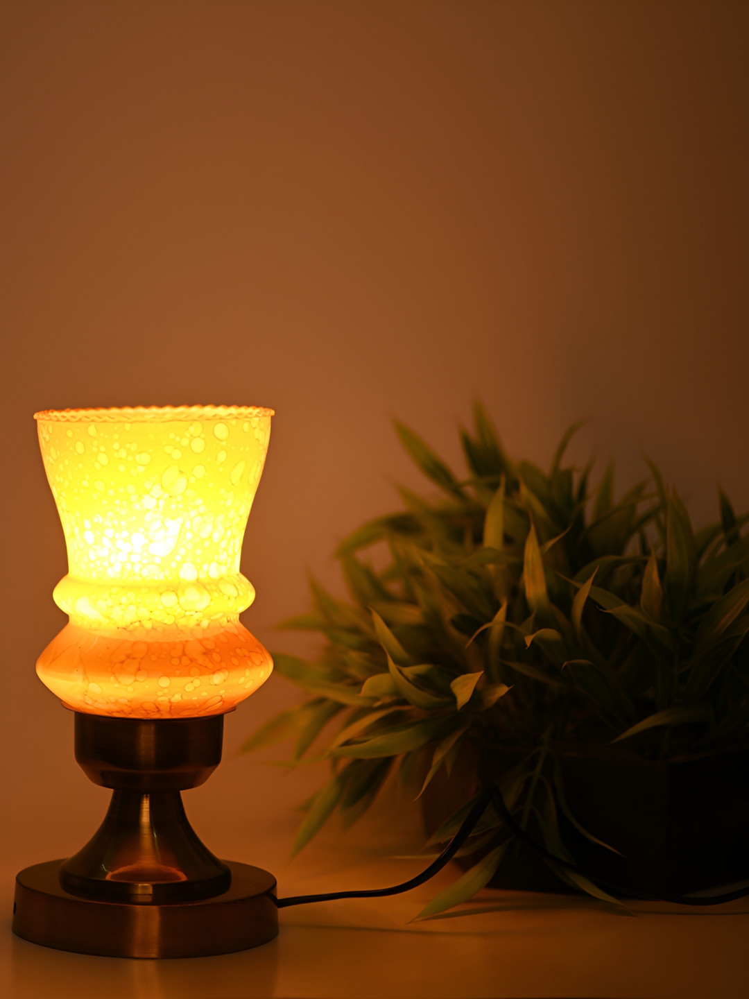 

1ST TIME White Metal Printed Contemporary Bell Shaped Table Lamp