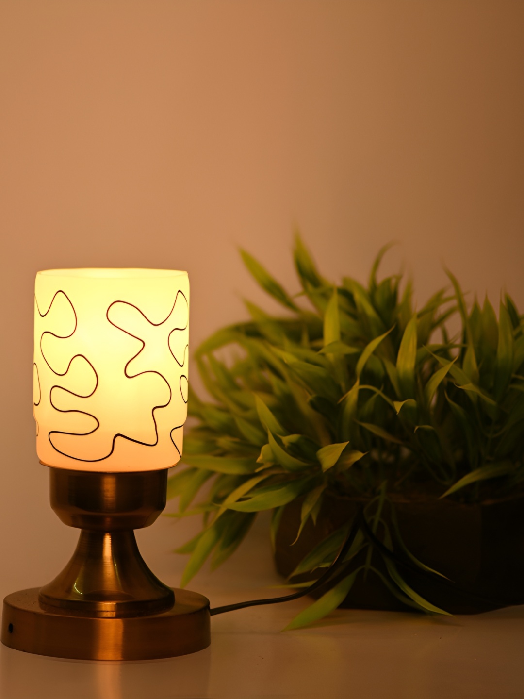 

1ST TIME Black Printed Metal Contemporary Cylinder Shaped Table Lamp