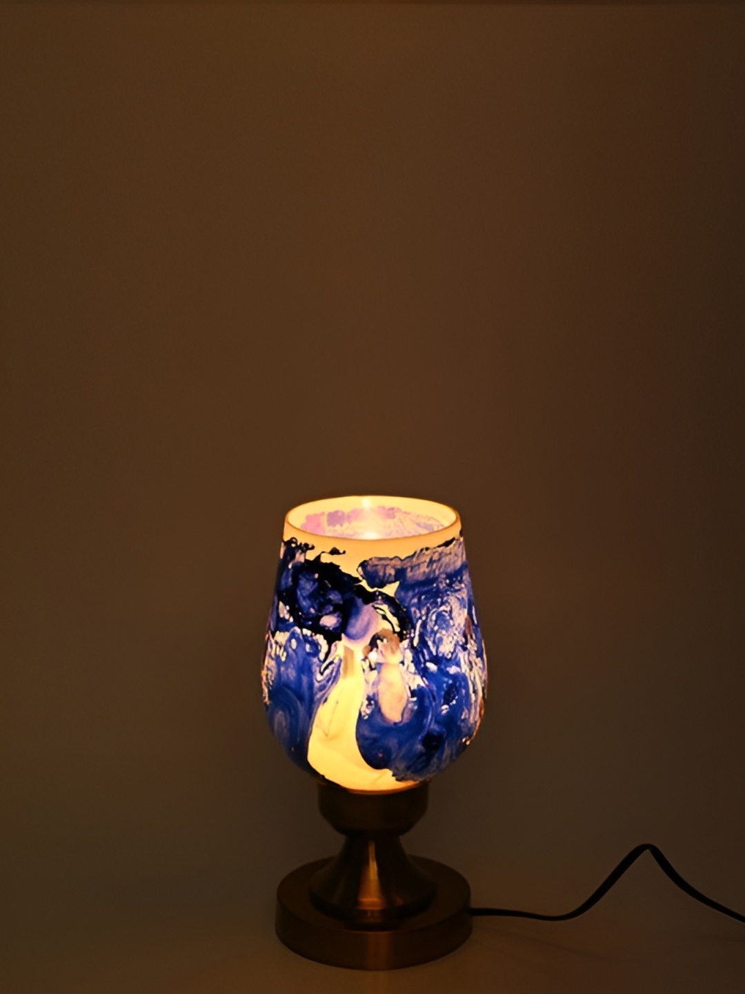 

1ST TIME Black Printed Metal Traditional Bell Shaped Table Lamp