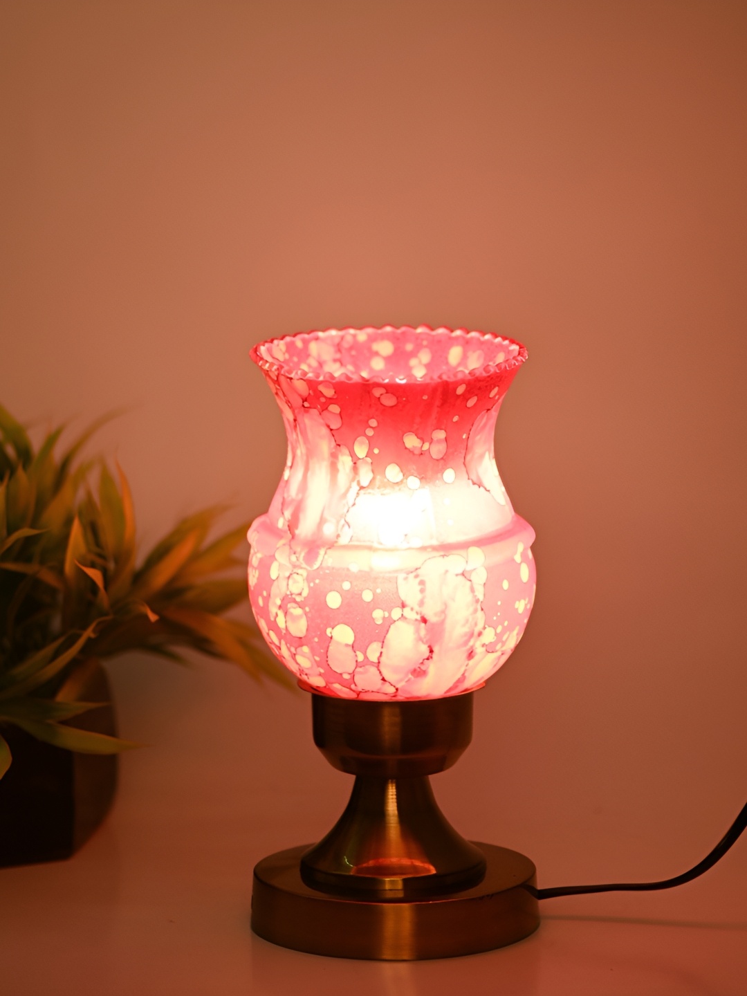 1ST TIME Pink & Gold Toned Printed Traditional Table Lamp