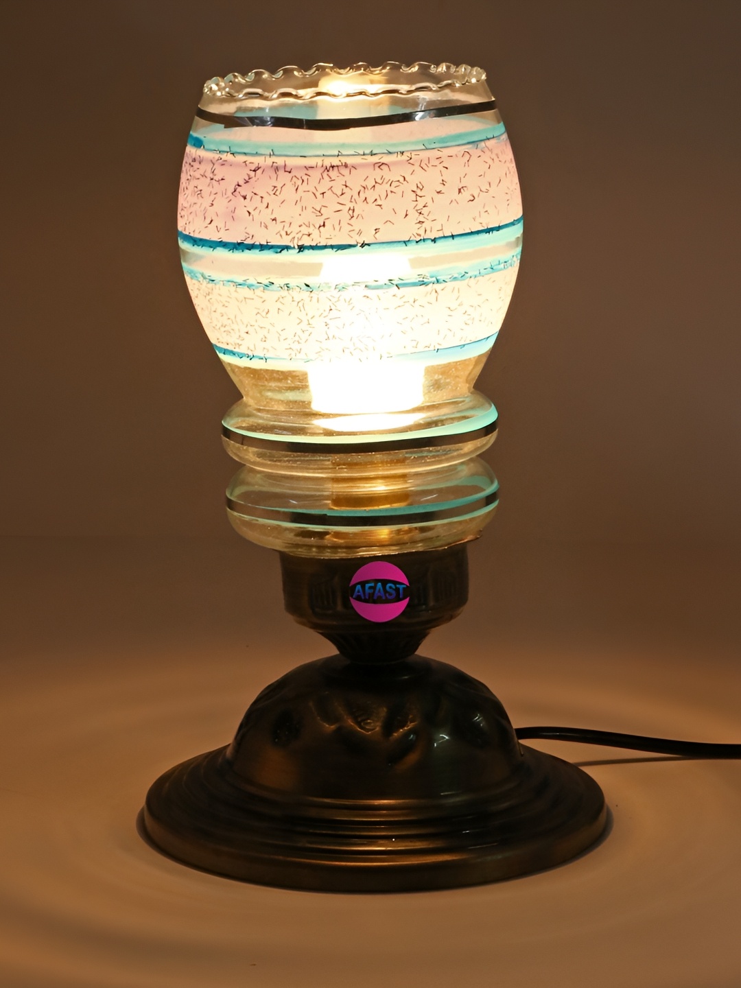 

1ST TIME White Printed Metal Traditional Cylindrical Shaped Table Lamp