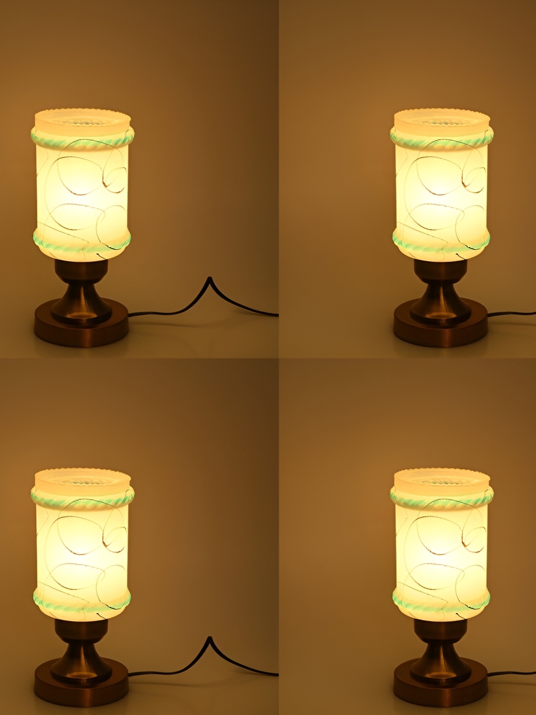 

1ST TIME White 4 Pcs Textured Metal Cylindrical Shaped Table Lamps