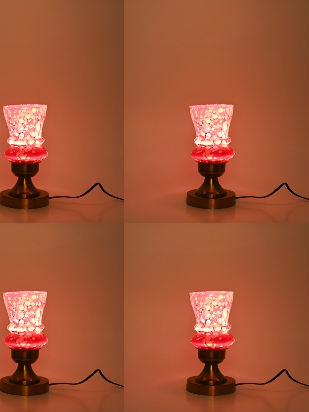 

1ST TIME Pink 4 Pieces Printed Metal Traditional Bell Shaped Table Lamp