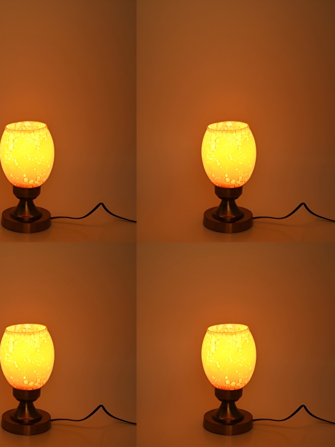 

1ST TIME Yellow 4 Pieces Textured Metal Traditional Bell Shaped Table Lamps, White