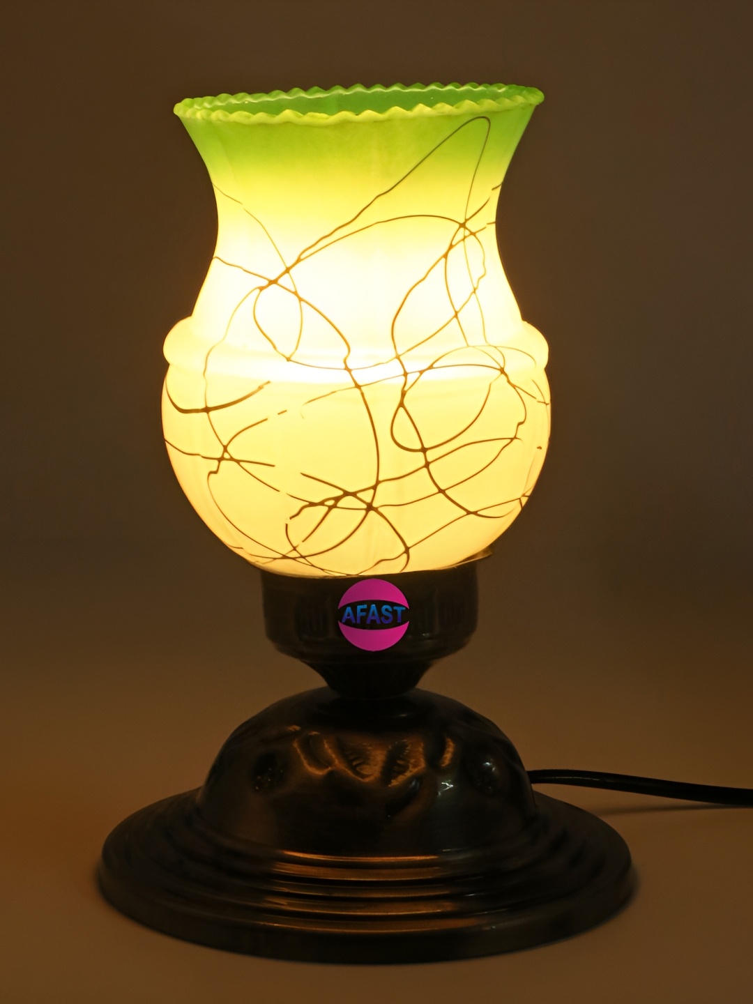 

1ST TIME White Printed Metal Traditional Bell Shaped Table Lamp