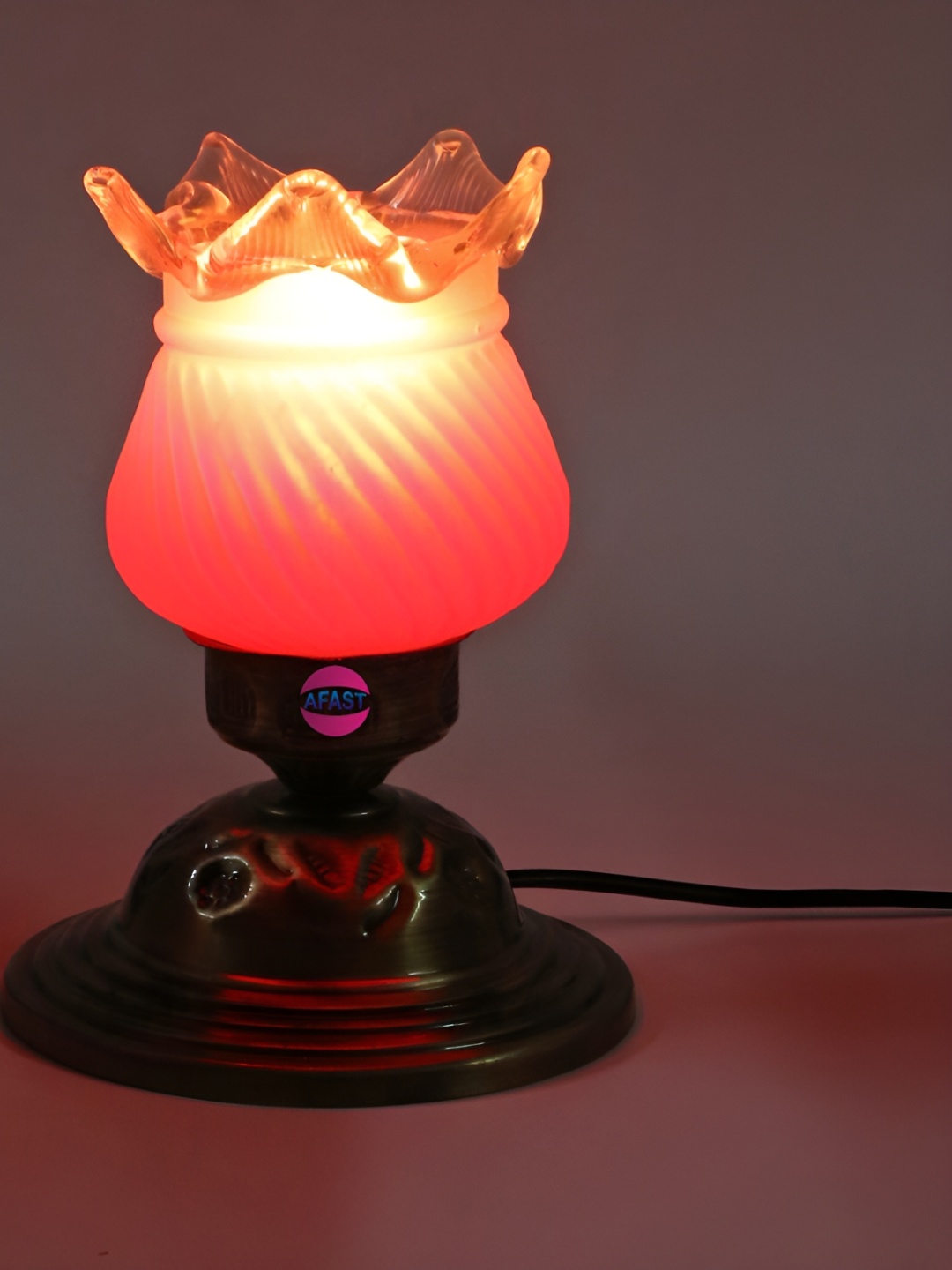 

1ST TIME Pink & White Textured Traditional Bell Shaped Table Lamp