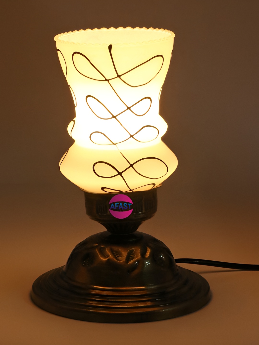 

1ST TIME Yellow Printed Metal Contemporary Bell Shaped Table Lamp