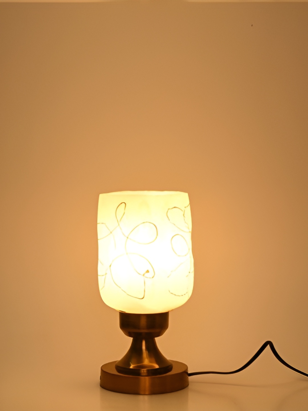 

1ST TIME Gold-Toned Printed Metal Traditional Abstract Shaped Table Lamp