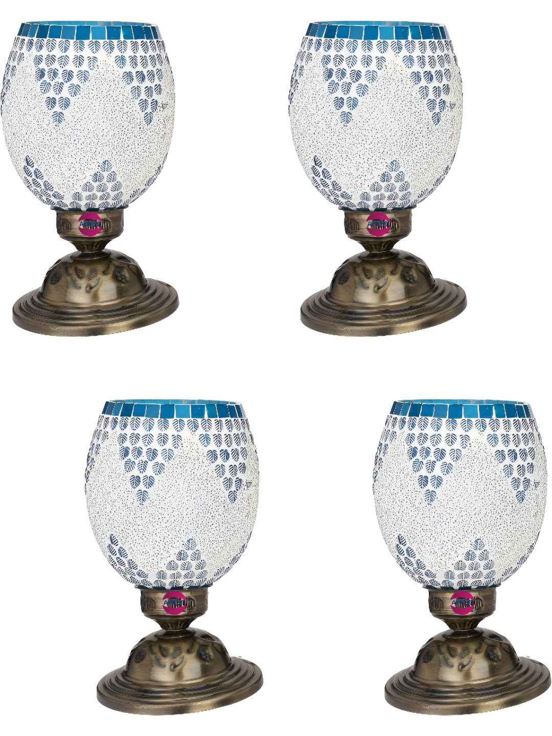 

1ST TIME White & Blue 4Pcs Textured Metal Traditional Bell Shaped Table Lamps