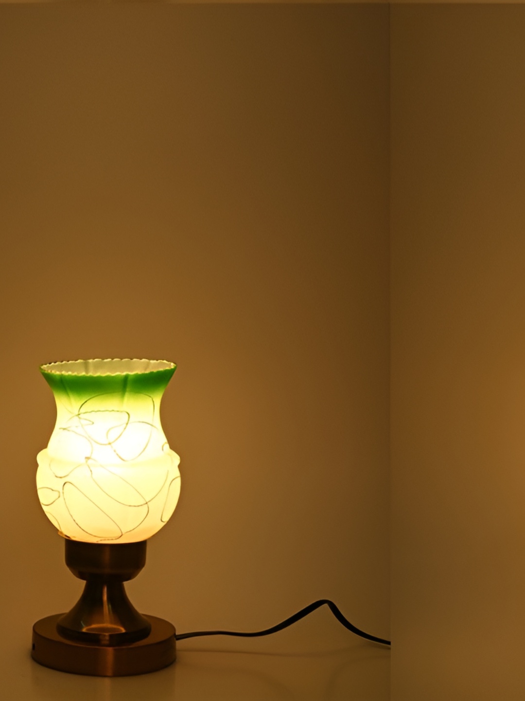 

1ST TIME Black Printed Metal Contemporary Bell Shaped Table Lamp