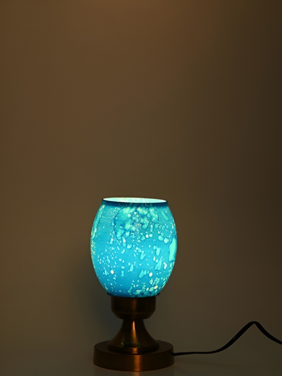 

1ST TIME Blue & Gold Toned Printed Metal Traditional Cylindrical Shaped Table Lamp