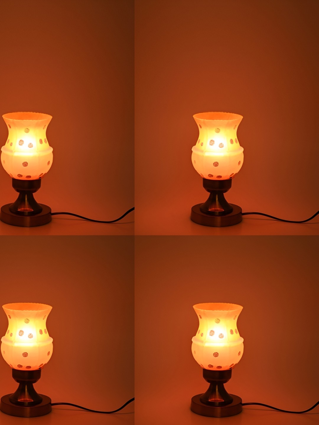 

1ST TIME Orange & Gold -Toned 4Pcs Printed Metal Traditional Bell Shaped Table Lamp