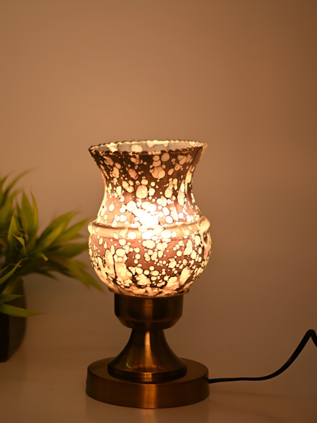 

1ST TIME White Textured Metal Traditional Bell Shaped Table Lamp