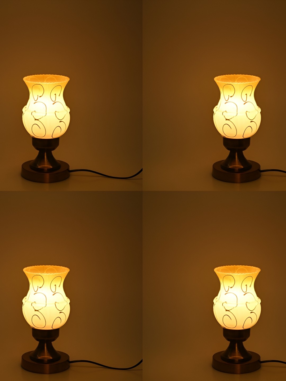 

1ST TIME White & Yellow 4Pcs Textured Metal Traditional Bell Shaped Table Lamps