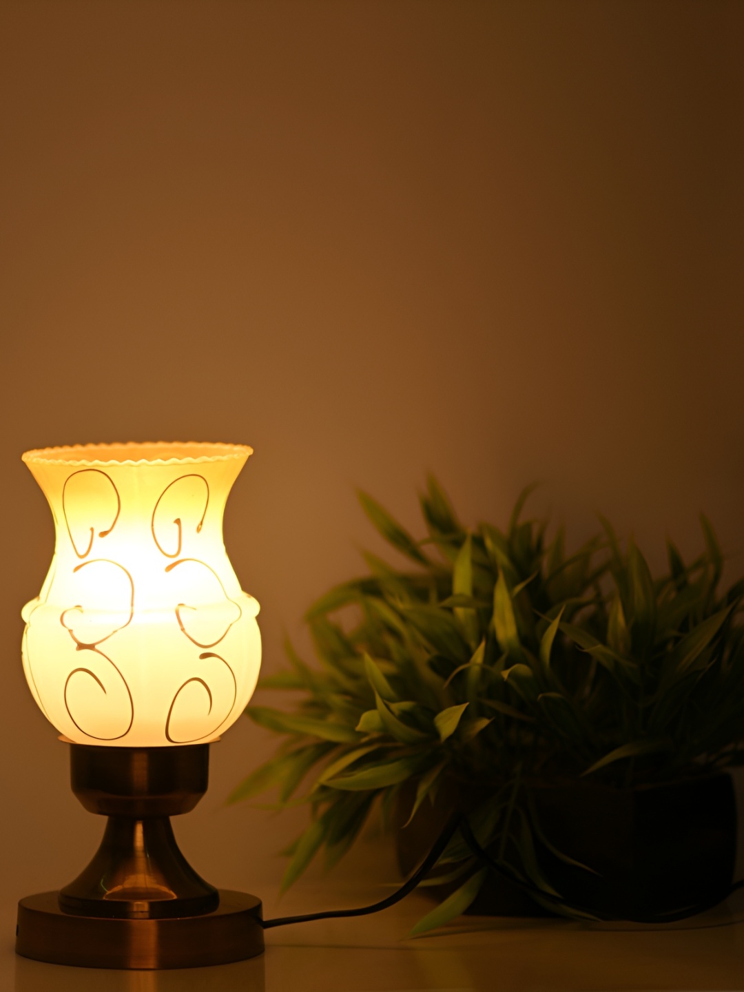

1ST TIME Beige & Yellow Printed Metal Contemporary Abstract Shaped Table Lamp