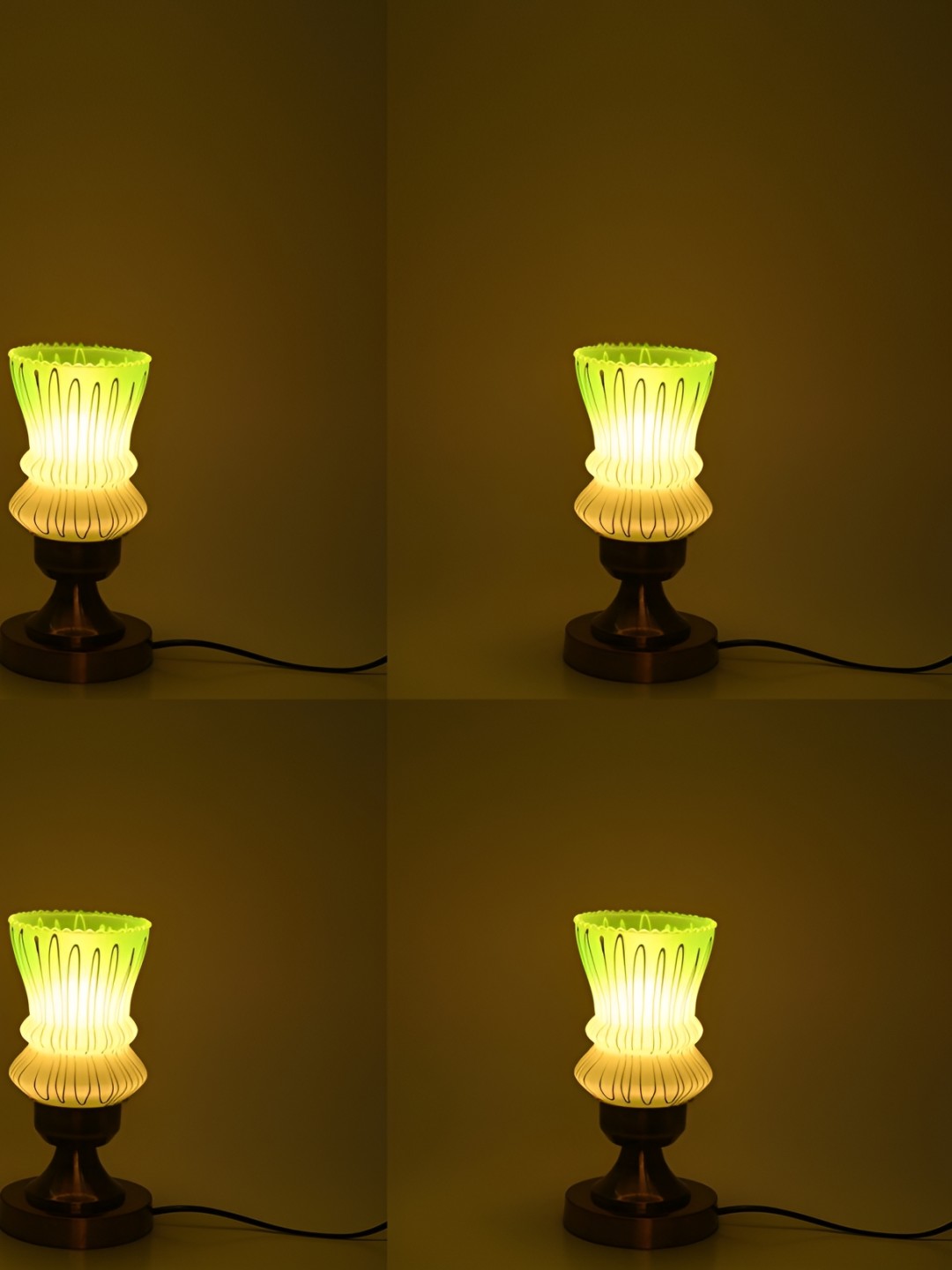 

1ST TIME Green 4 Pieces Printed Metal Traditional Cylindrical Shaped Table Lamps