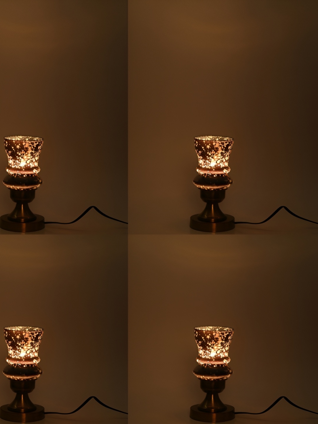 

1ST TIME Gold-Toned 4 Pc Textured Metal Traditional Abstract Shaped Table Lamp