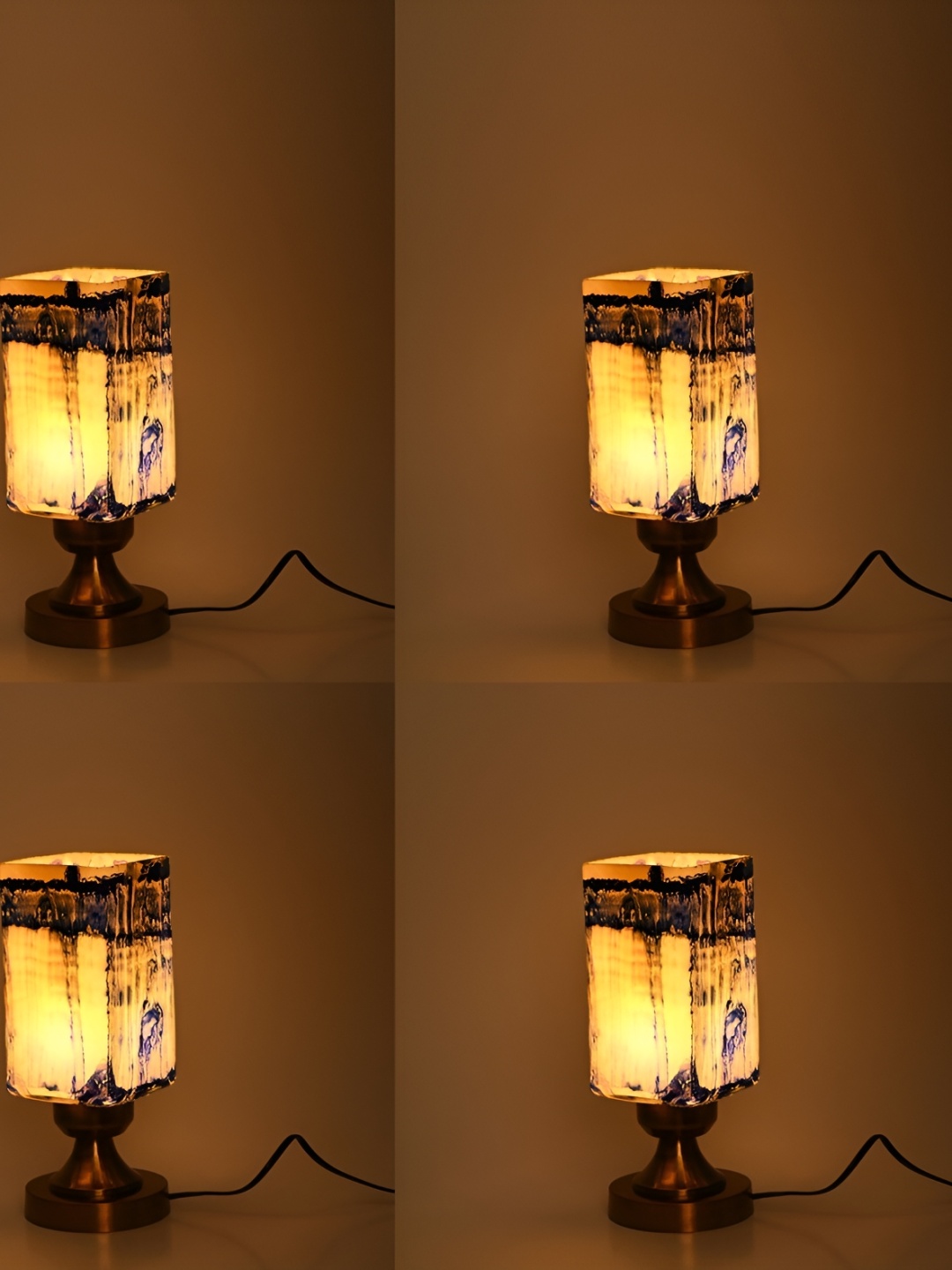 

1ST TIME Purple & Brown 4 Pieces Printed Rectangle Shaped Metal Table Lamps