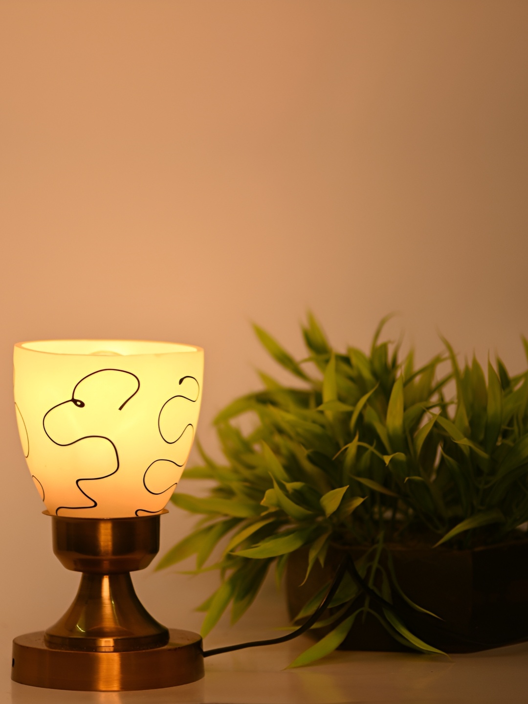 

1ST TIME Gold Toned & Yellow Printed Metal Contemporary Table Lamp