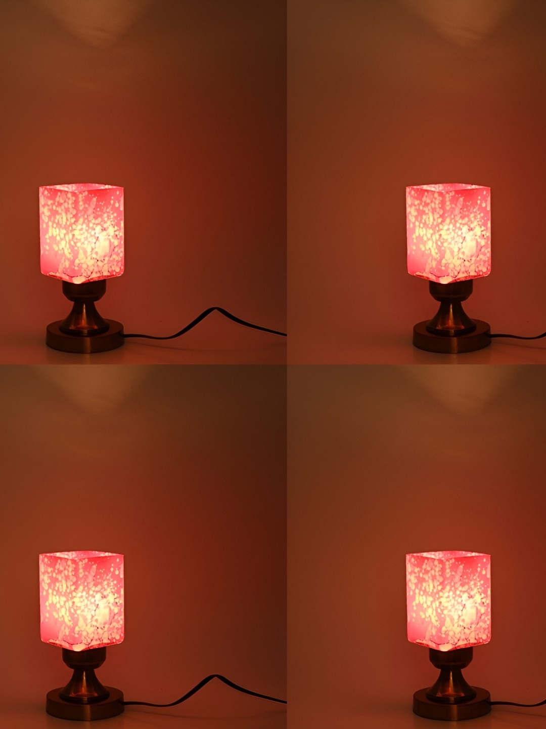 

1ST TIME Black & Pink 4 Pieces Printed Metal Traditional Rectangle Table Lamps