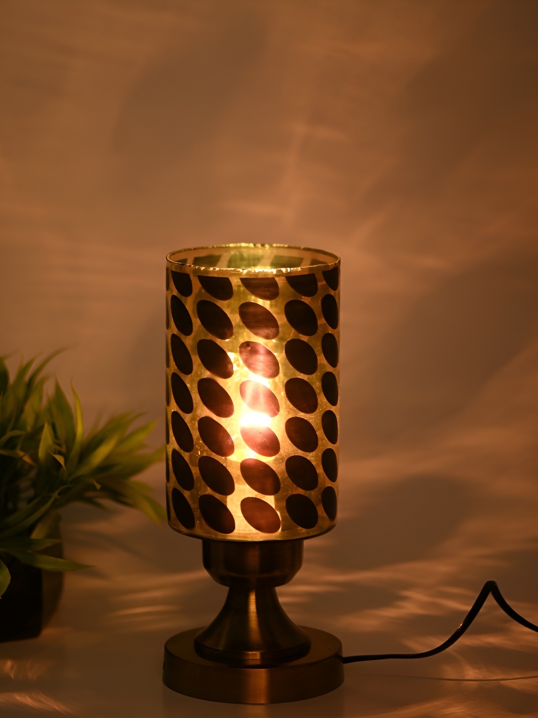 

1ST TIME Gold-Toned Textured Metal Traditional Cylindrical Shaped Table Lamp