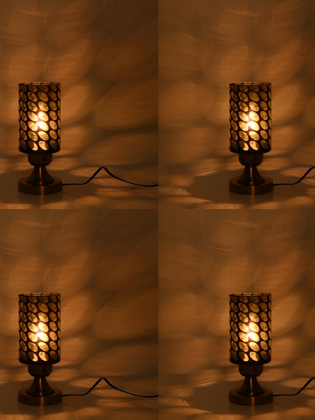 

1ST TIME Black 4 Pc Printed Metal Traditional Bell Shaped Table Lamp