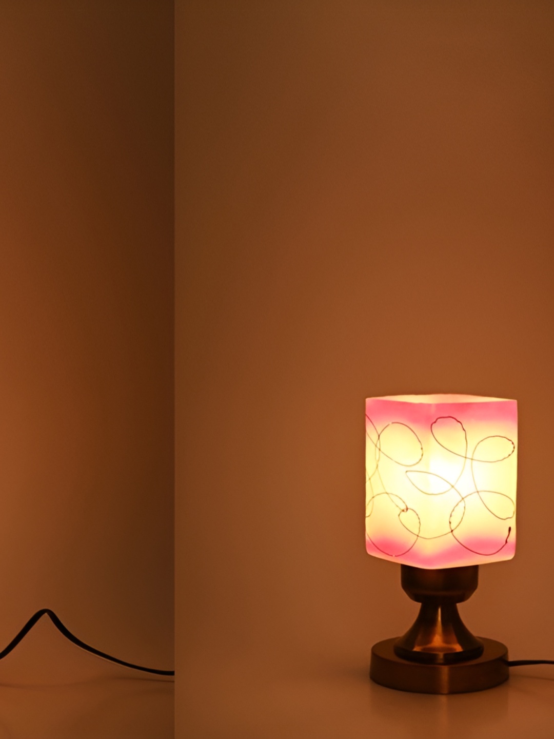 

1ST TIME White Printed Metal Traditional Rectangle Table Lamp, Black