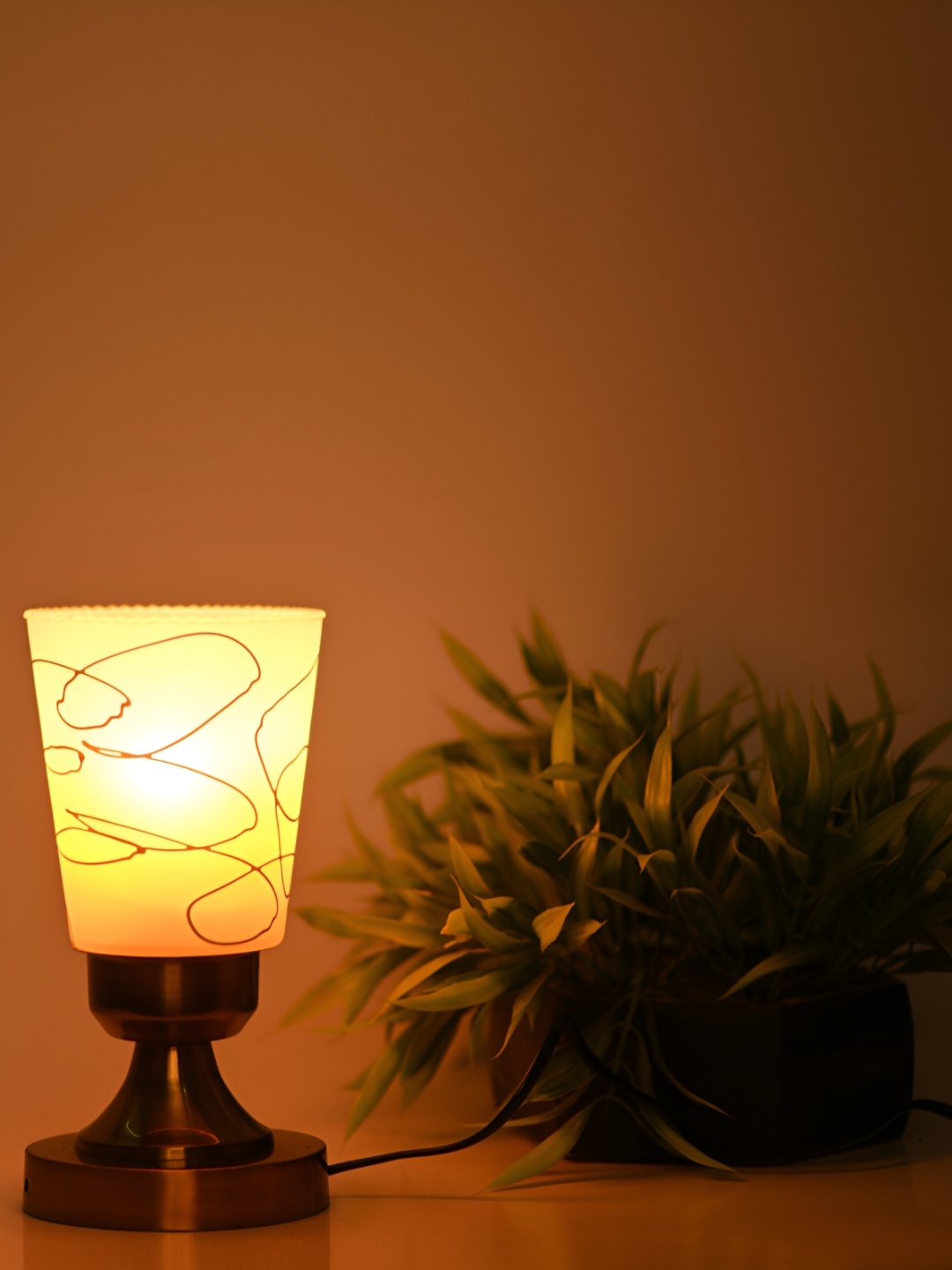

1ST TIME Black Printed Metal Traditional Bell Shaped Table Lamp