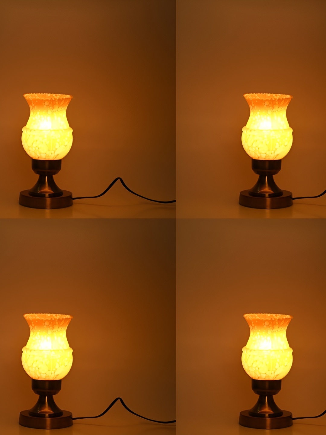 

1ST TIME Yellow 4 Pieces Textured Metal Traditional Bell Shaped Table Lamps