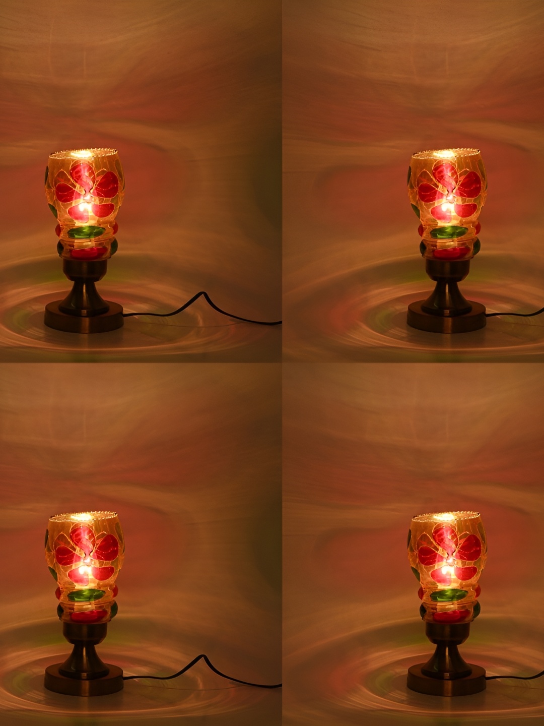 

1ST TIME Red 4 Pieces Printed Metal Contemporary Bell Shaped Table Lamps