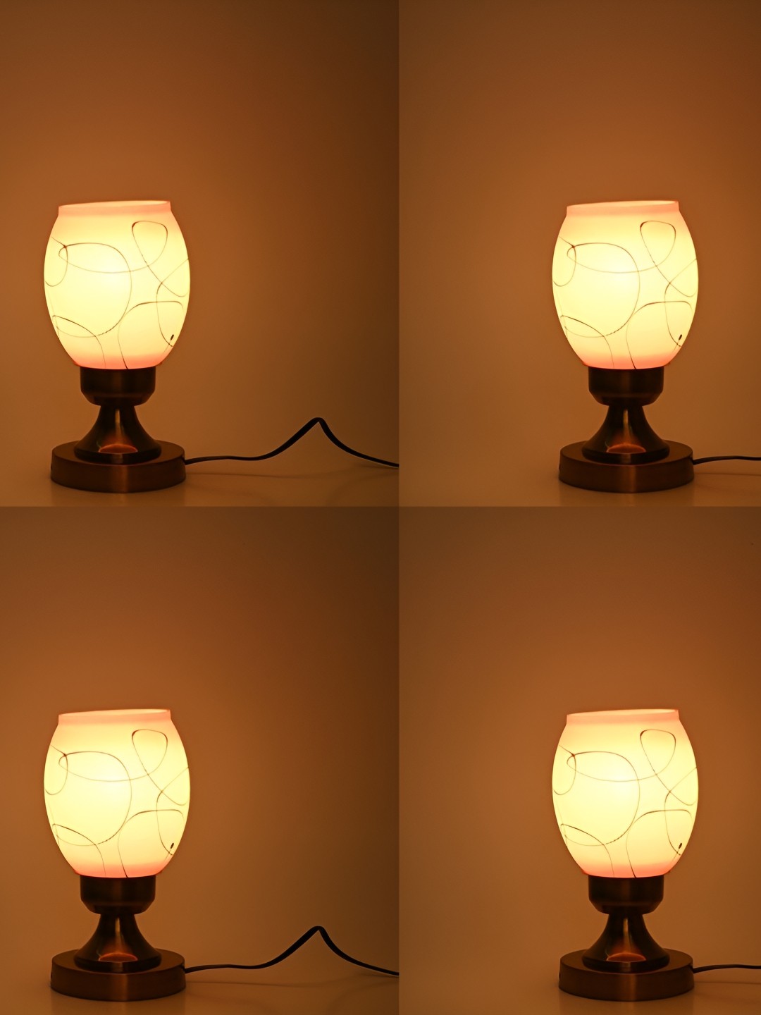 

1ST TIME Black 4 Pc Printed Metal Traditional Bell Shaped Table Lamp