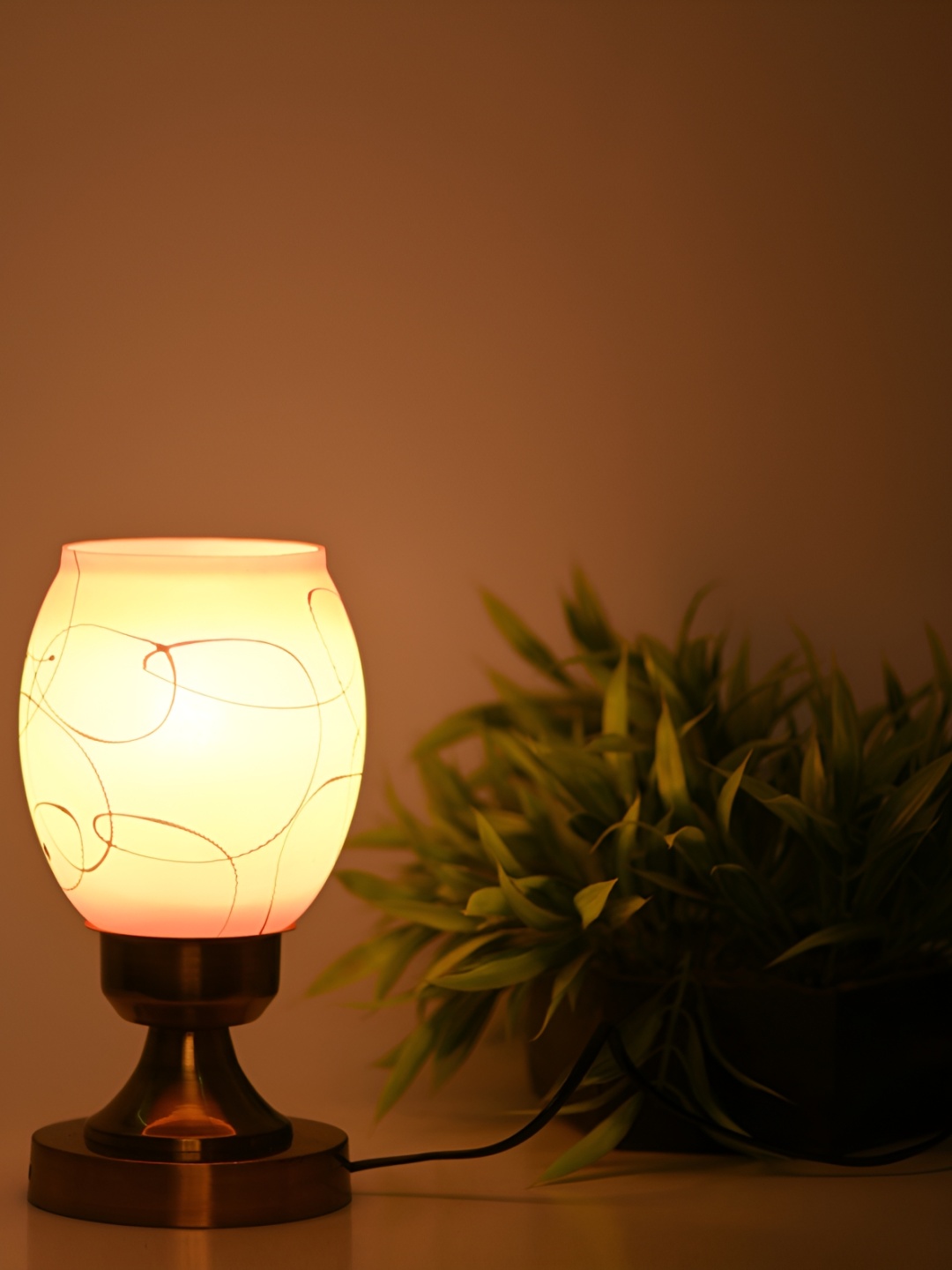 

1ST TIME Black & Yellow Printed Traditional Bell Shaped Table Lamp