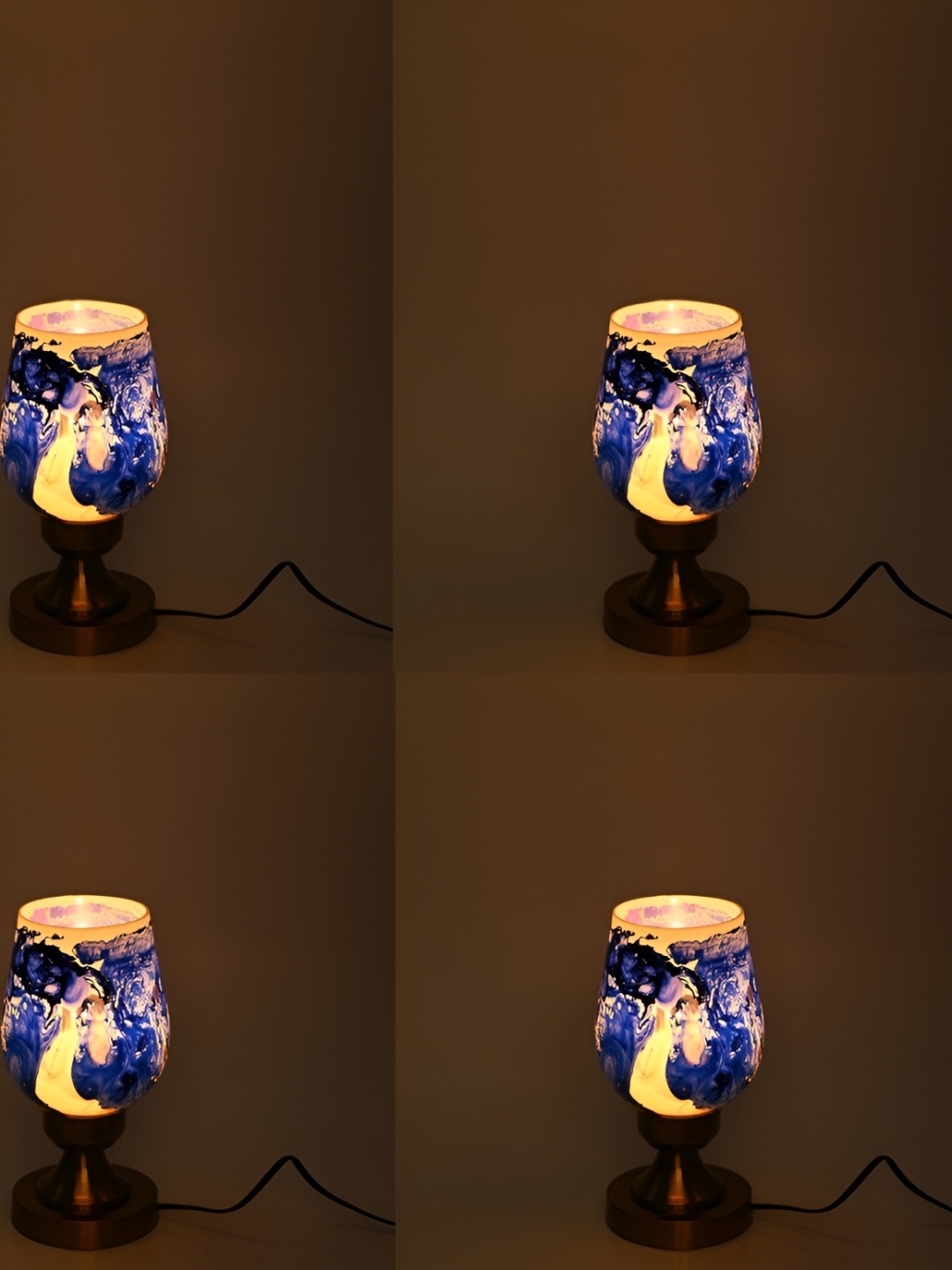 

1ST TIME Blue 4 Pc Textured Metal Traditional Bell Shaped Table Lamp