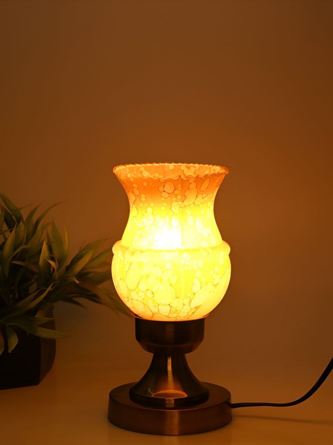 

1ST TIME Black Printed Metal Traditional Bell Shaped Table Lamp