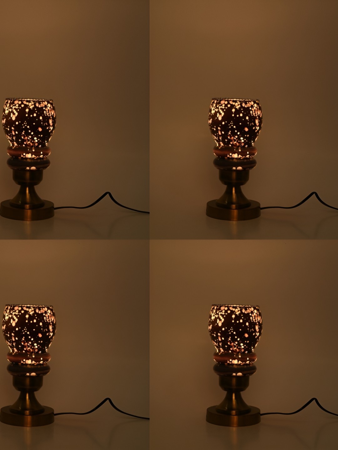 

1ST TIME Black 4 Pcs Printed Metal Bell Shaped Table Lamp