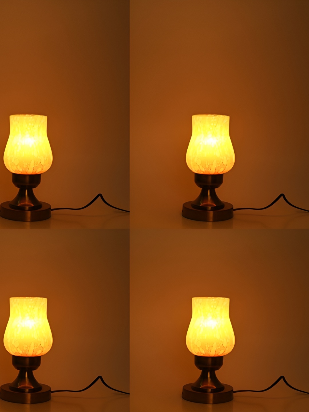 

1ST TIME White & Yellow 4 Pieces Printed Metal Abstract Shaped Traditional Table Lamps