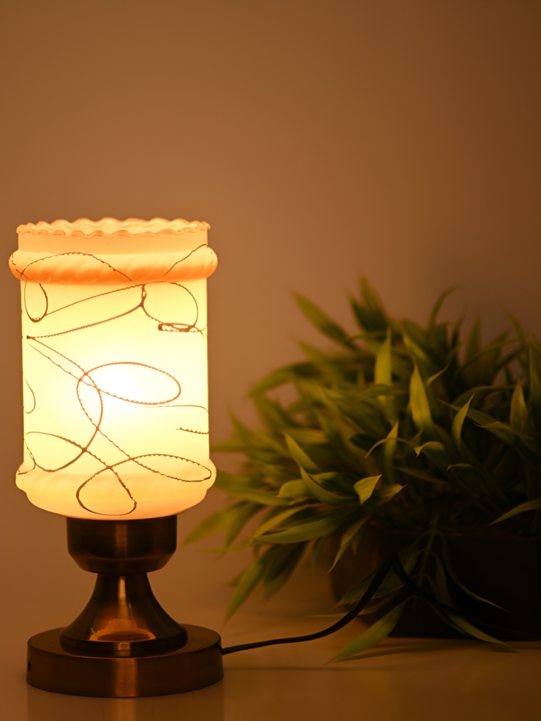 

1ST TIME White & Yellow Textured Metal Traditional Cylindrical Shaped Table Lamp
