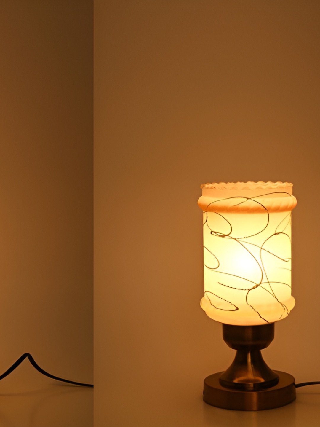 1ST TIME Black Printed Metal Traditional Bell Shaped Table Lamp