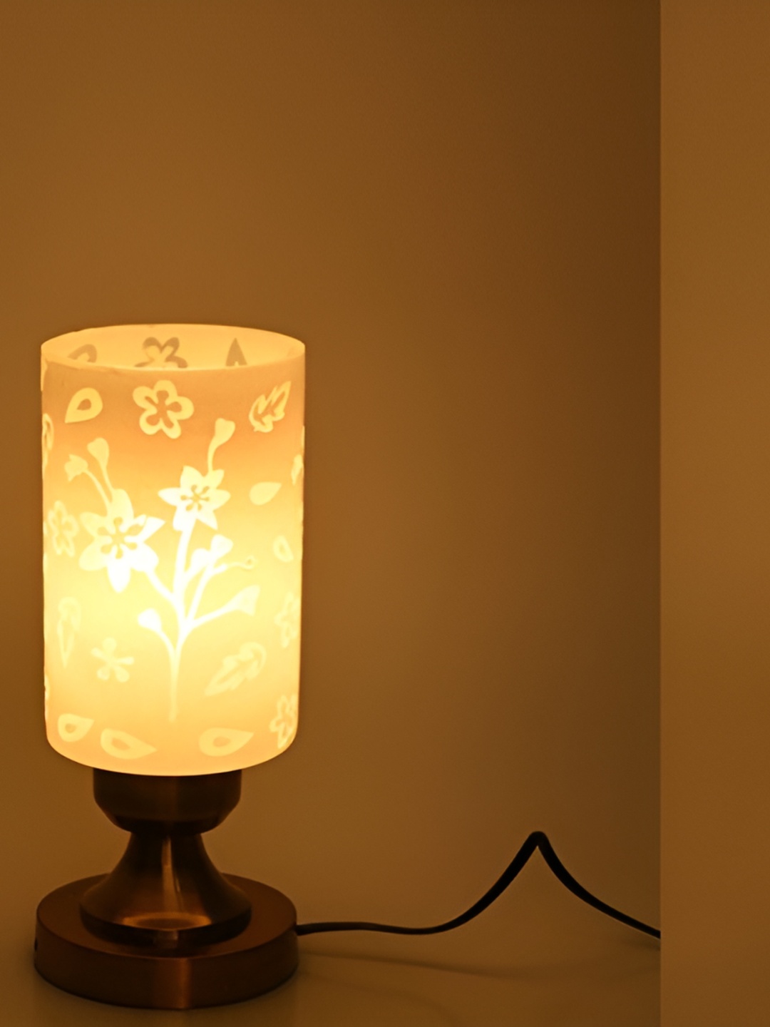 

1ST TIME Black & Yellow Printed Metal Traditional Cylindrical Shaped Table Lamp
