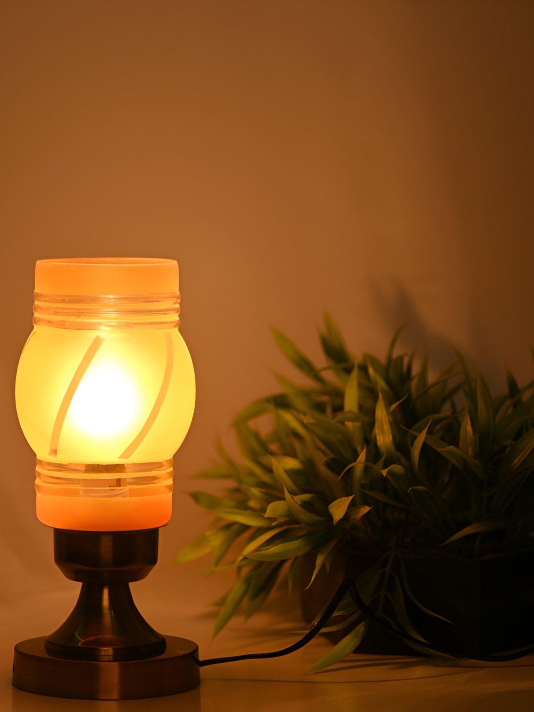

1ST TIME Black Printed Metal Traditional Bell Shaped Table Lamp